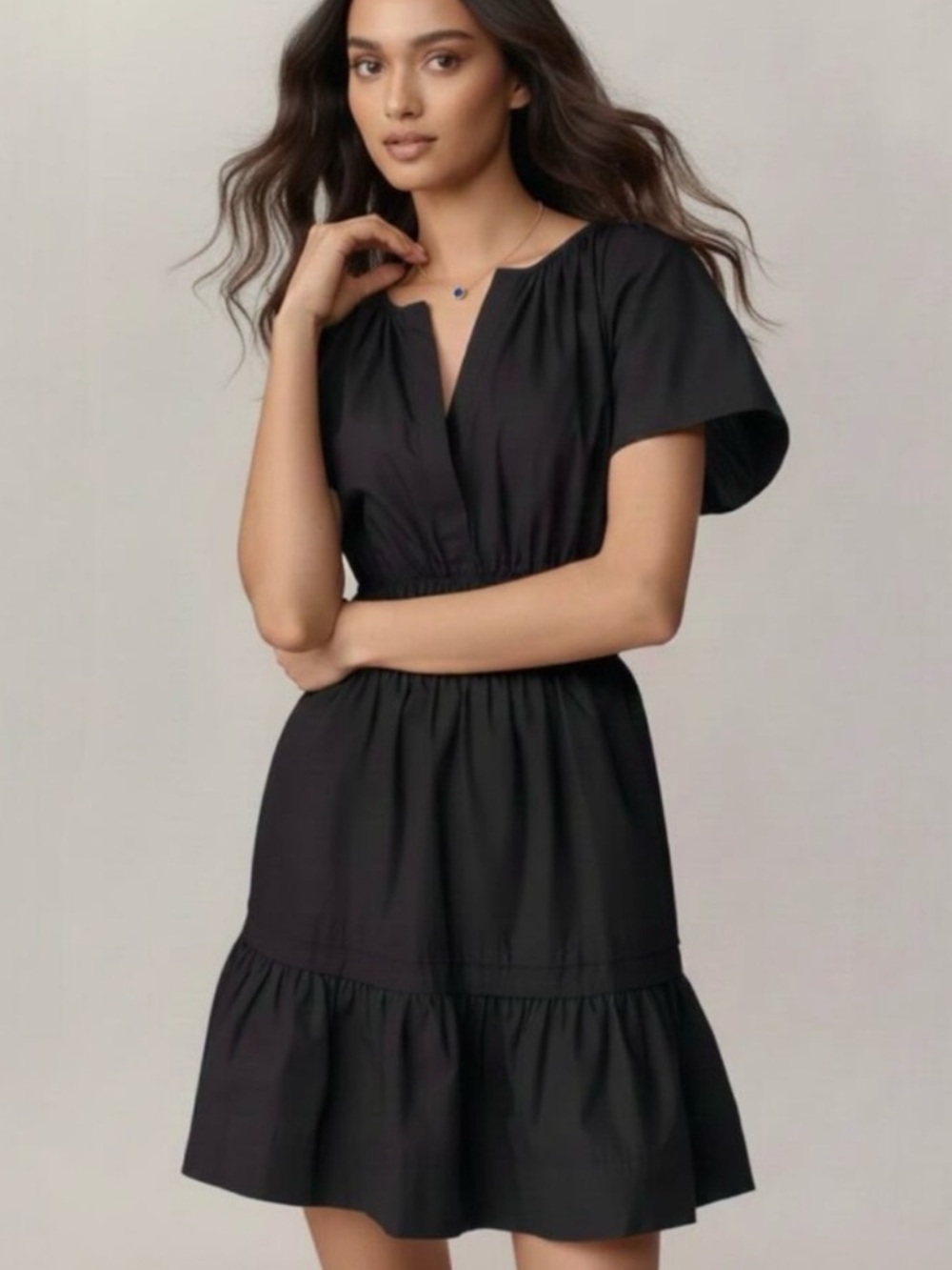 Anthropologie Somerset 100% Cotton Tiered A Line Mini Dress Black 2X Pockets